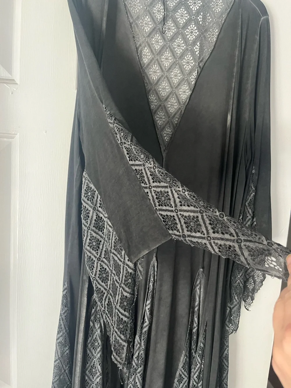 POL Distressed Black Long Open Cardigan | Boho Whimsy Goth | Lightweight Duster